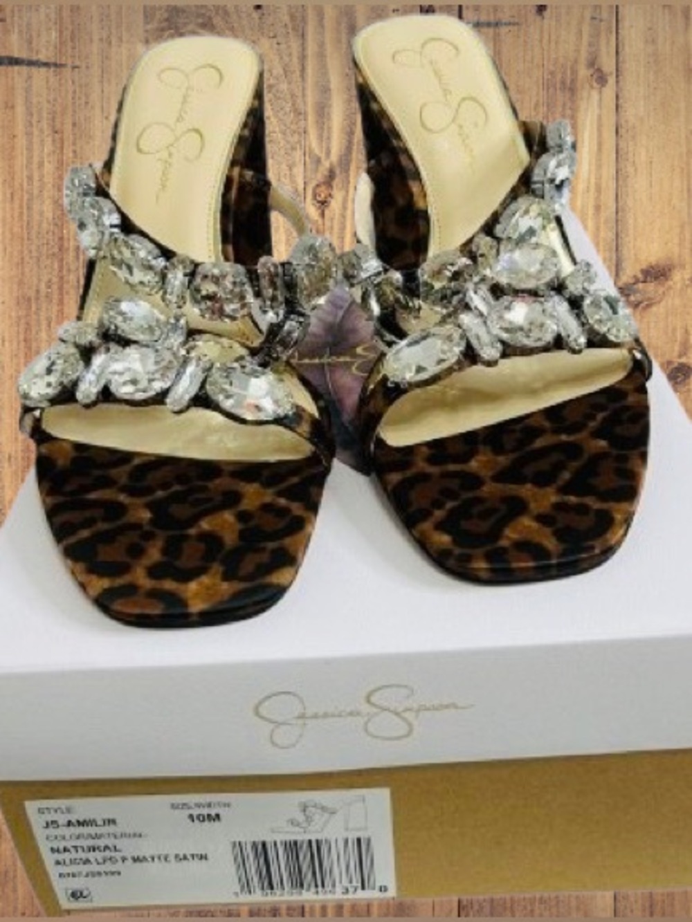 Jessica Simpson Amilir Jewel Embellished Block-Heel Dress Sandals Leopard Print